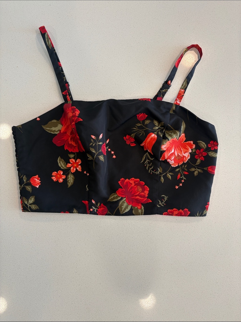 Black Floral Cropped Cami Top - Unbranded